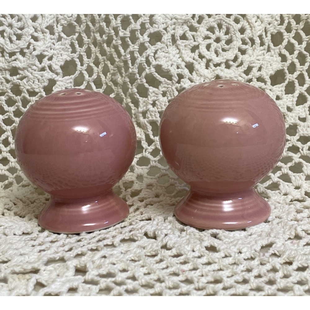 Fiesta Salt and Pepper Shakers Set Rose Pink Peony Ceramic Art Deco Rings